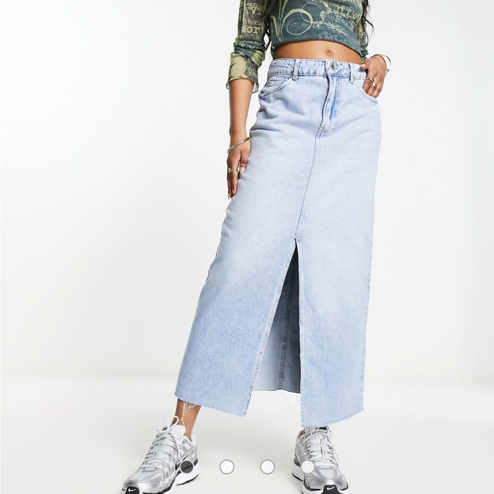 Bershka split front denim midi skirt